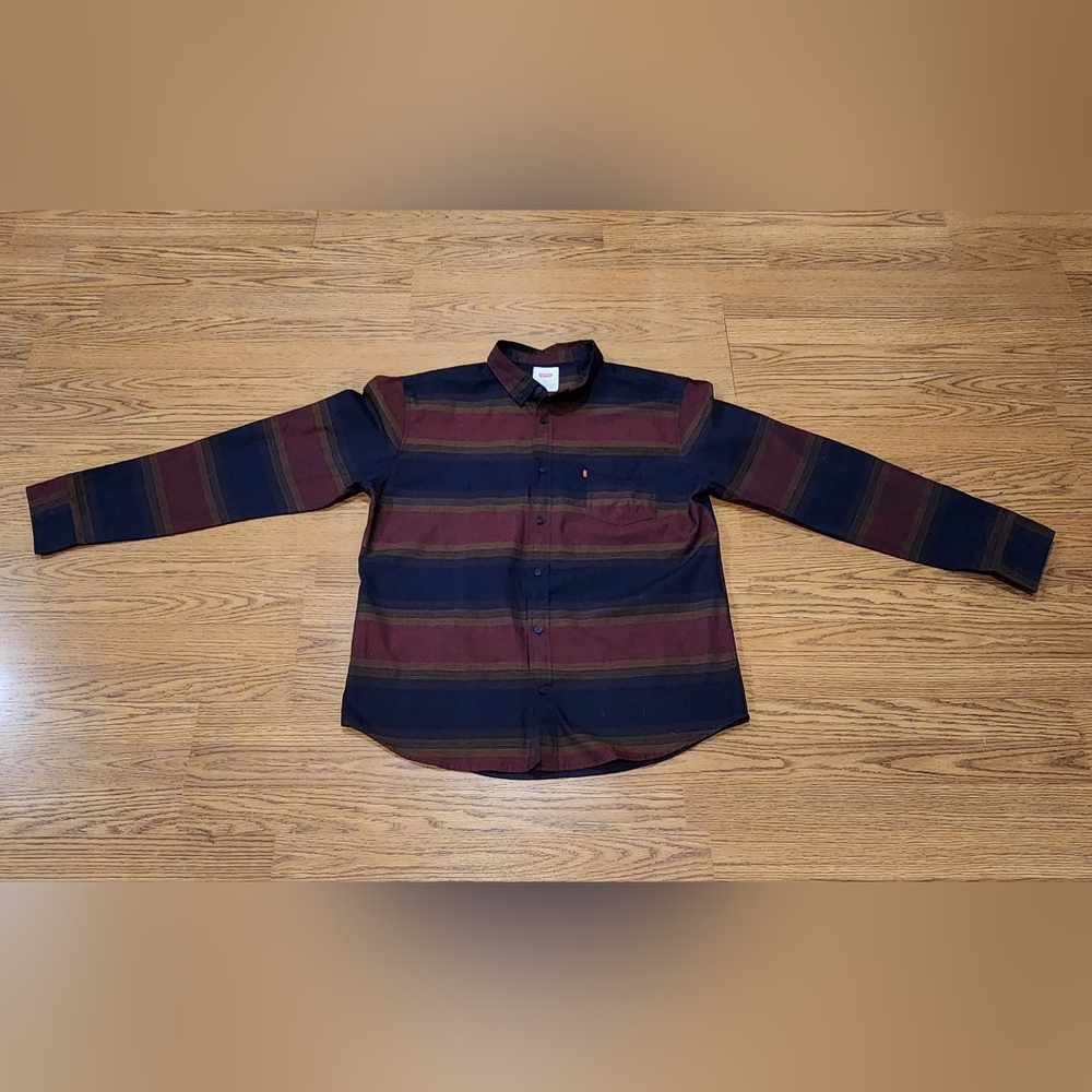 Levi's Men's Striped Long Sleeve Shirt, Burgundy/Blue Size XL